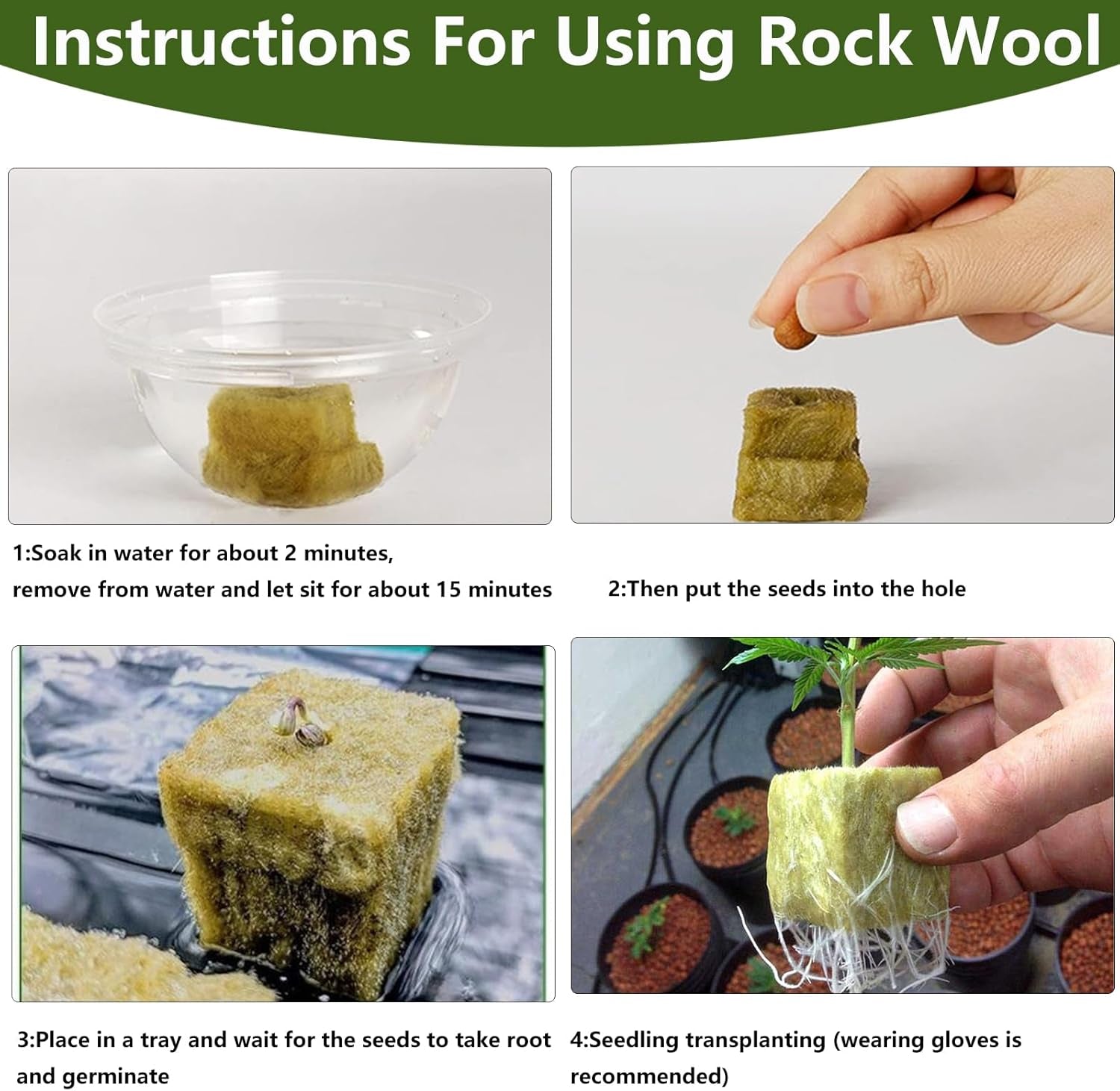 50 stk Mineraluldsdyrkningsmåtte, Mineraluldsterning, Mineraluldsisolering, Mineraluldsdyrkningsmåtte med saks og handsker til jordfri dyrkning, hydroponi og transplantation