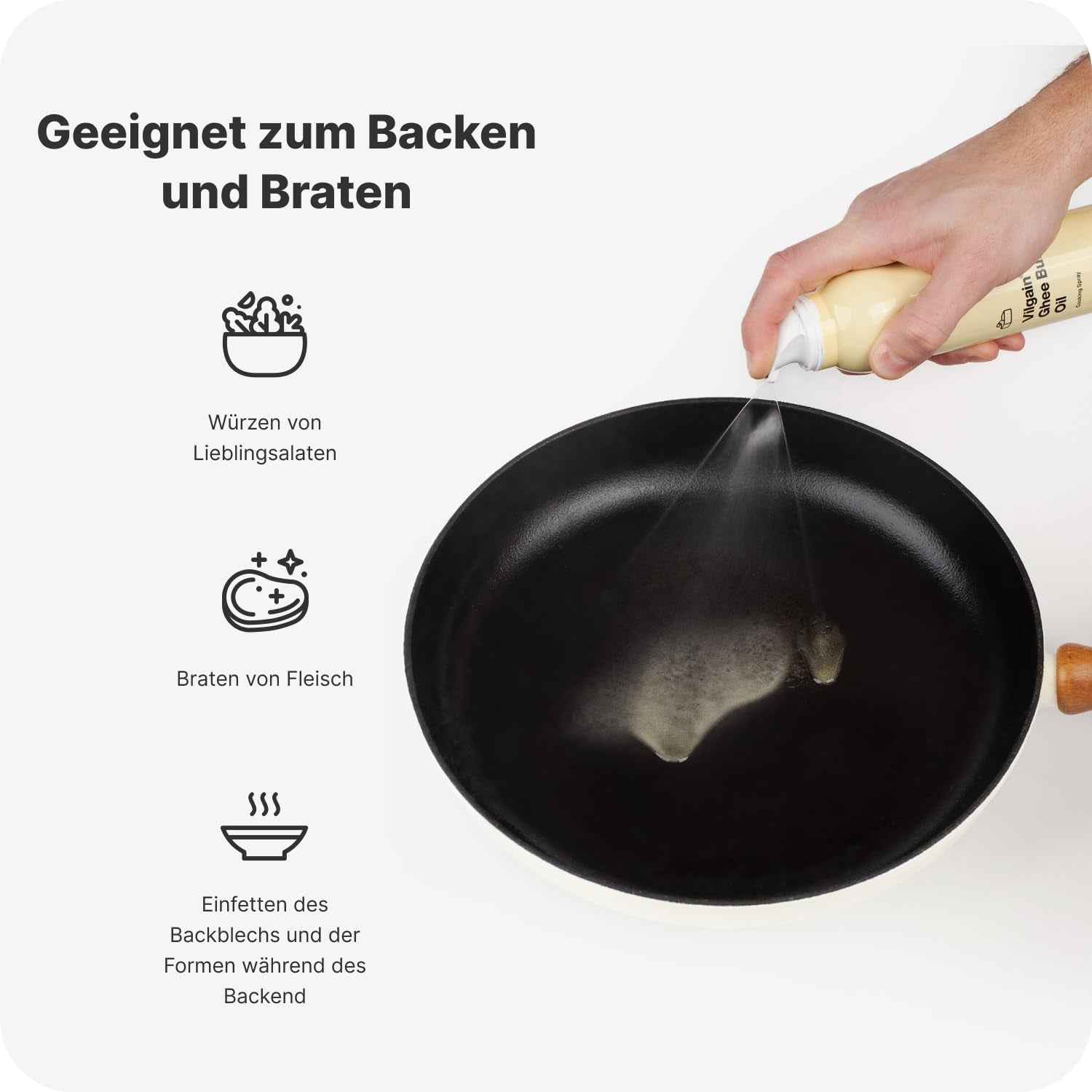 Vilgain Ghee Spray med Avocadoöl | Laktosefri, zum Kochen & Backen | Rauchpunkt 195°C, herzgesund, BRC-zertifiziert | Ideel til laktosefølsomme mennesker Geschmacks-Harmonie, 200ml