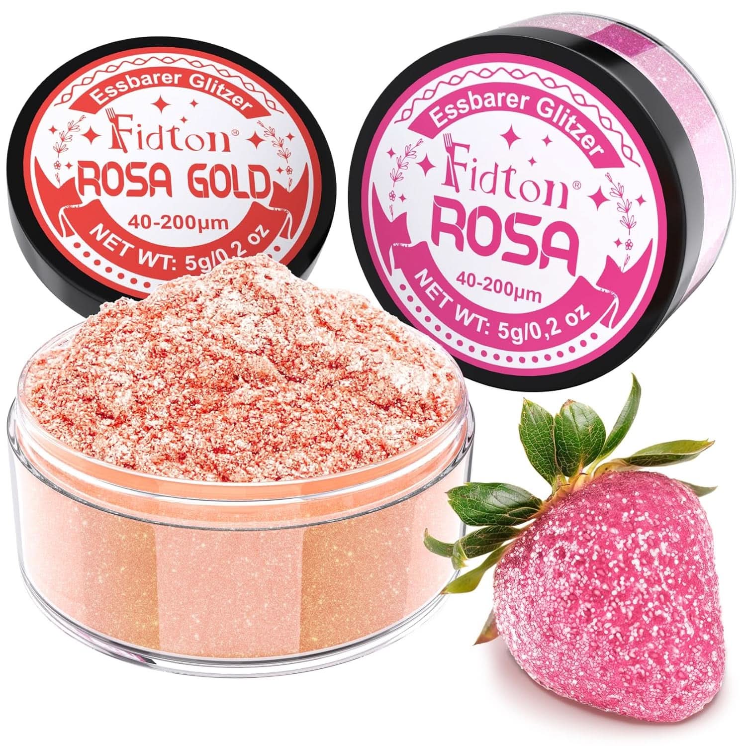 Spiselig glitter, pudder, 5 gram Glitter Naty Shop RoseGold og Pink