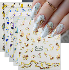 JMEOWIO Nagelsticker Marmor French Tip 8 Blatt Nail Art Sticker Selbstklebend Nagelaufkleber Dekoration Nageldesign Zubehör