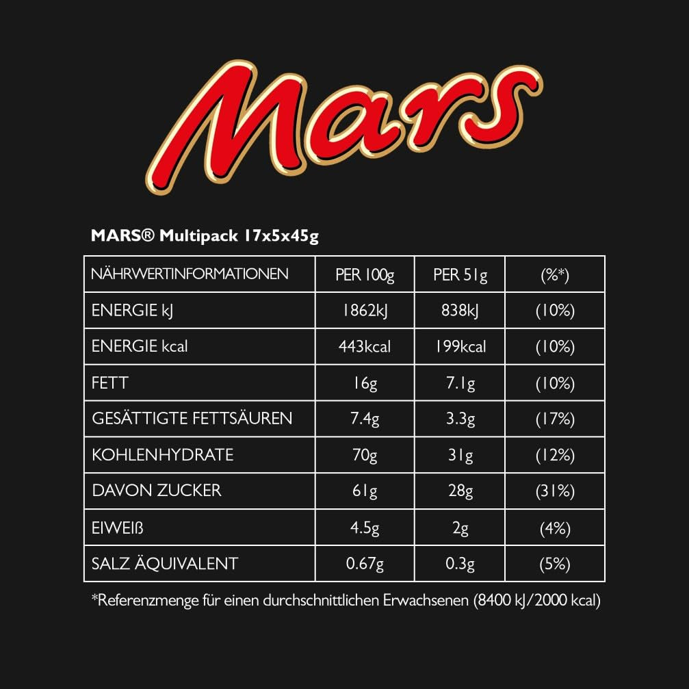 Mars chokoladebarer, karamel, chokolade, 1 pakke med 5 barer (1 x 225 g)