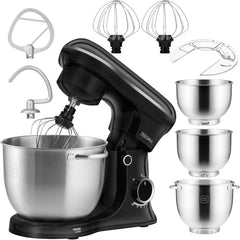 ZEEGMA PLANEET TRIO Planetrobotter, 1500 W, Multifunktionale Küchenmaschine Mit 3 Schüsseln 4 L, 4,5 L og 5,2 L, 10 Betriebsgeschwindigkeiten, Mixer Mit Haken, Schneebesen (Schwarz) Mor og barn Naty Shop Schwarz