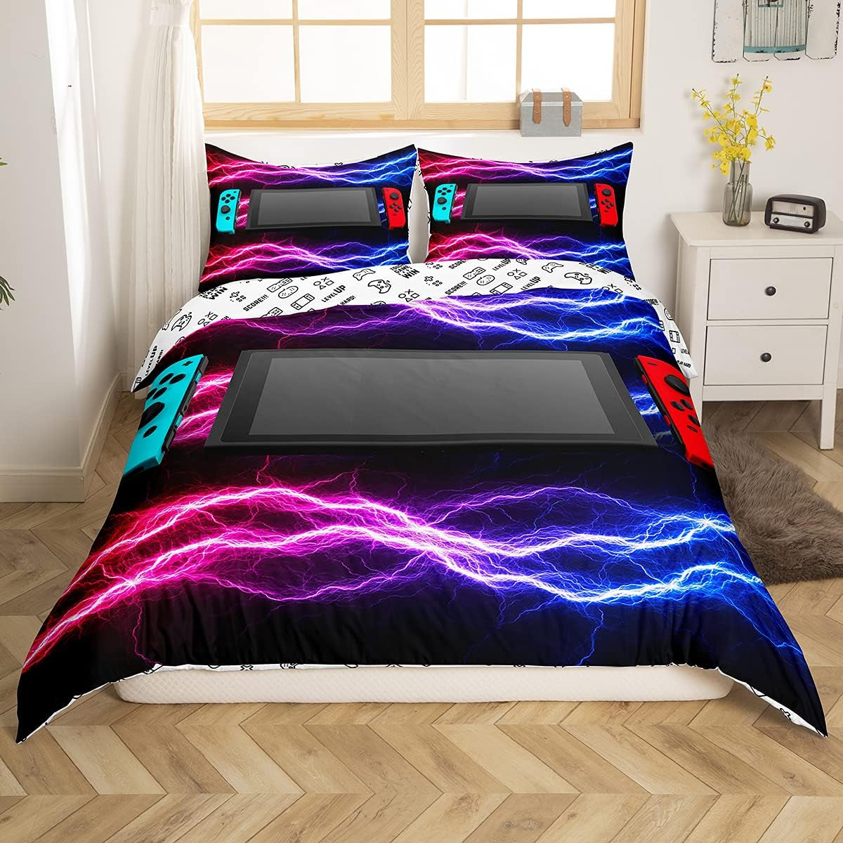 Gamer Bettwäsche Sets Für Jungen 155X220,Gaming Bettbezug Kinder Teens Männer Videospiel Zimmer Dekor Reversible Gaming Tröster Abdeckung Grün Retro Game Controller Bettbezug Weicher Luxus 2 Stücke