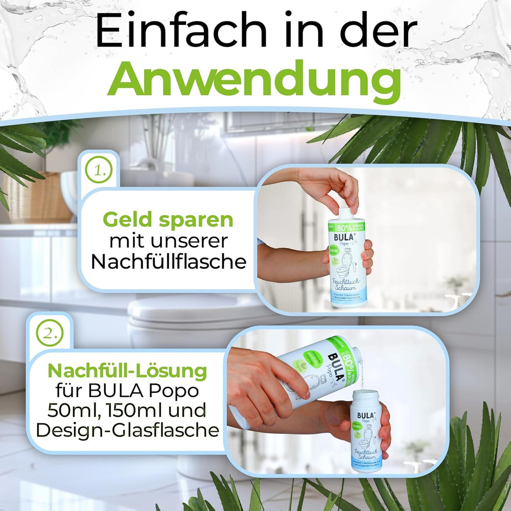 BULA® Popo genopfyldningsflaske (750 ml) BARE FOR AT FYLDE vores 150 ml og 50 ml flasker! | Erstatter op til 1.000 servietter! | Med ingredienser af naturlig oprindelse