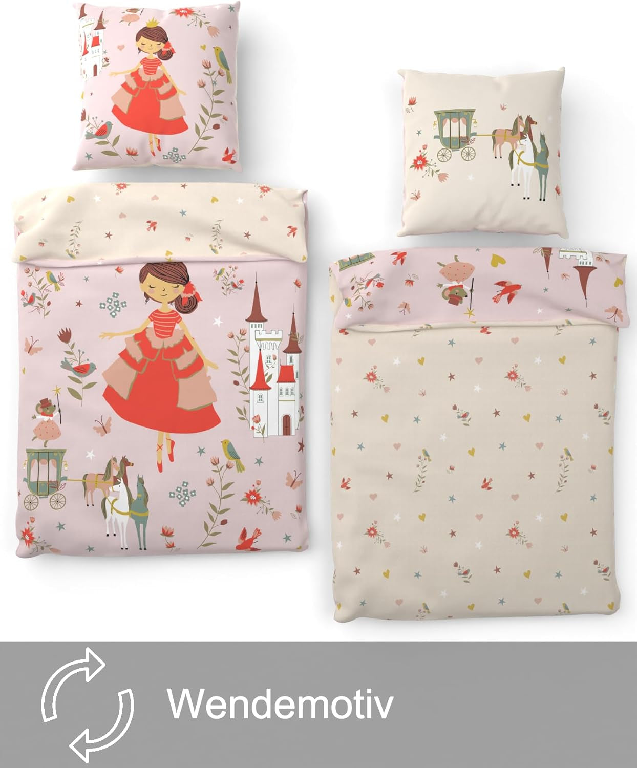 Skybrands Bettwäsche Prinzessin 135X200 [Mit Beutel] Einhorn Mädchen Bettwäsche Baumwolle 2 TLG. 1X Bettbezug 1X Kissenbezug Naty Shop