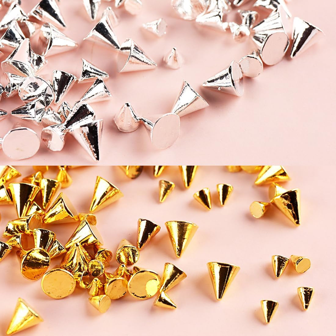 Mini Metall Nieten Punk Nail Charms Gold Silber Strasssteine Nägel Charm Kegel Spikes Nagelschmuck Glitzersteine Nail Art Studs Nagel Steine Legierung Nagelanhänger Rhinestones Nageldesign Zubehör