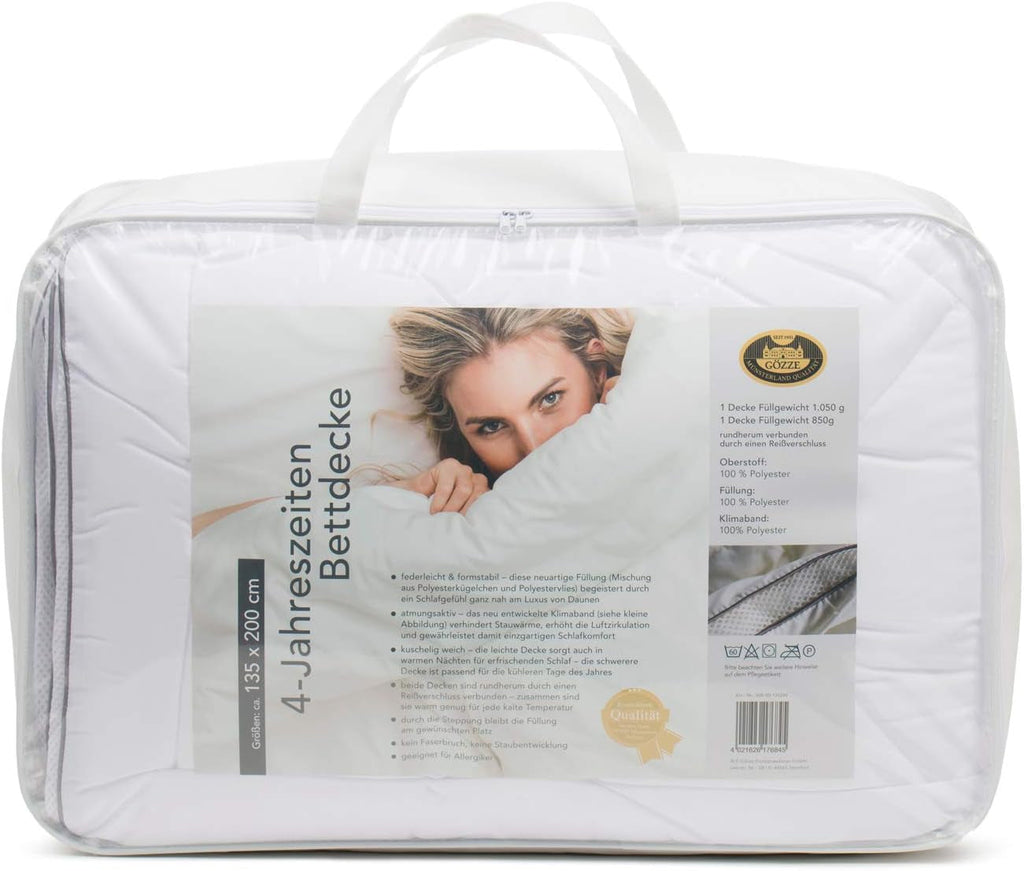 Gözze - Plapumă 4-sezoane, set de 2, plapumă de vară + plapumă de toamnă/primăvară, plapumă respirabilă cu bandă climatică, 135 X 200 Cm - Alb Plapumi si pilote Naty Shop