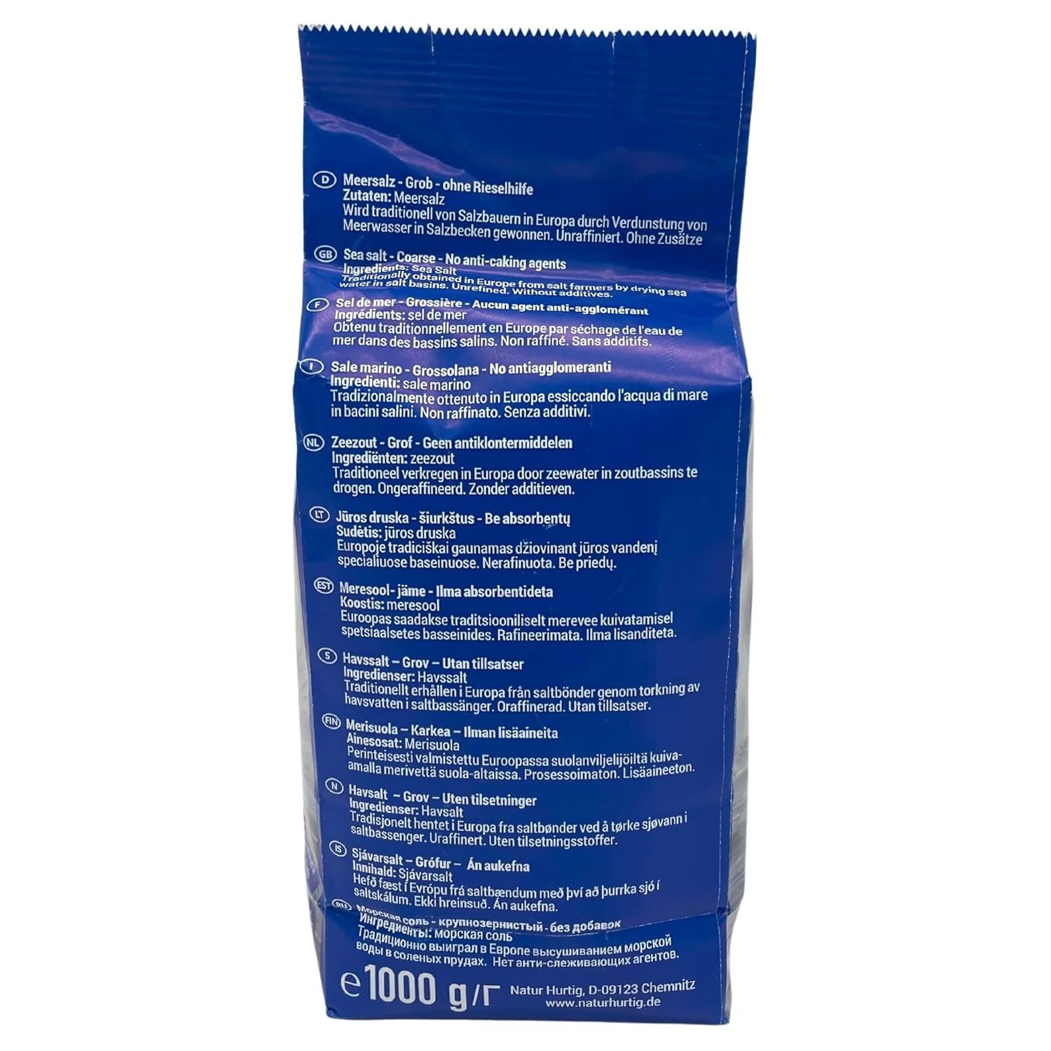 Meersalz Grob 1 kg | Naturbelassen, unraffiniert og ohne Zusätze | Unbehandeltes grobes Meersalz für die Salzmühle