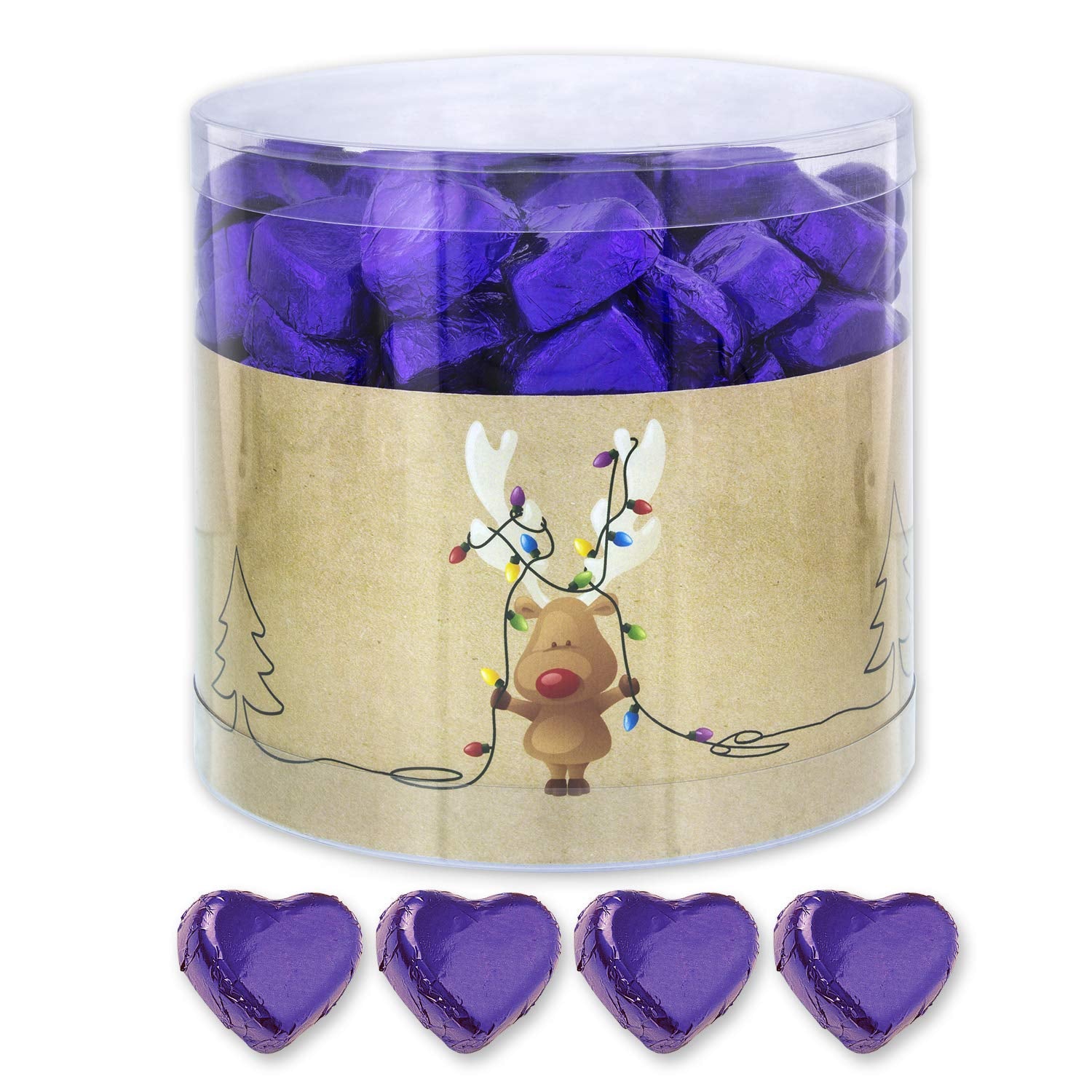 Günthart 150 stykker gyldne chokoladehjerter med nougatfyld, rensdyr | Rudolph den Røde - Nougatcreme | Gyldne chokoladehjerter | Konkurrence | Gyldne chokoladehjerter | jul (1,2 kg)