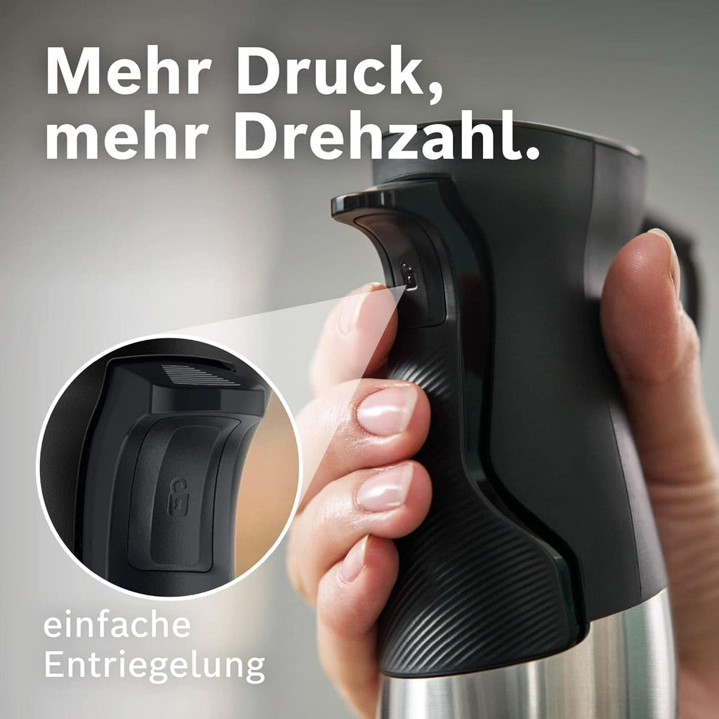 Bosch Stabmixer Ergomaster Serie 6 MSM6M673, 10 Jahre Motorgarantie, Edelstahl-Klingen, Verschleißfreie Keramik-Kupplung, Luftkühlung, Zerkleinerer, Kartoffelstampfer, Schneebesen, 1000 W Bucatarie Naty Shop