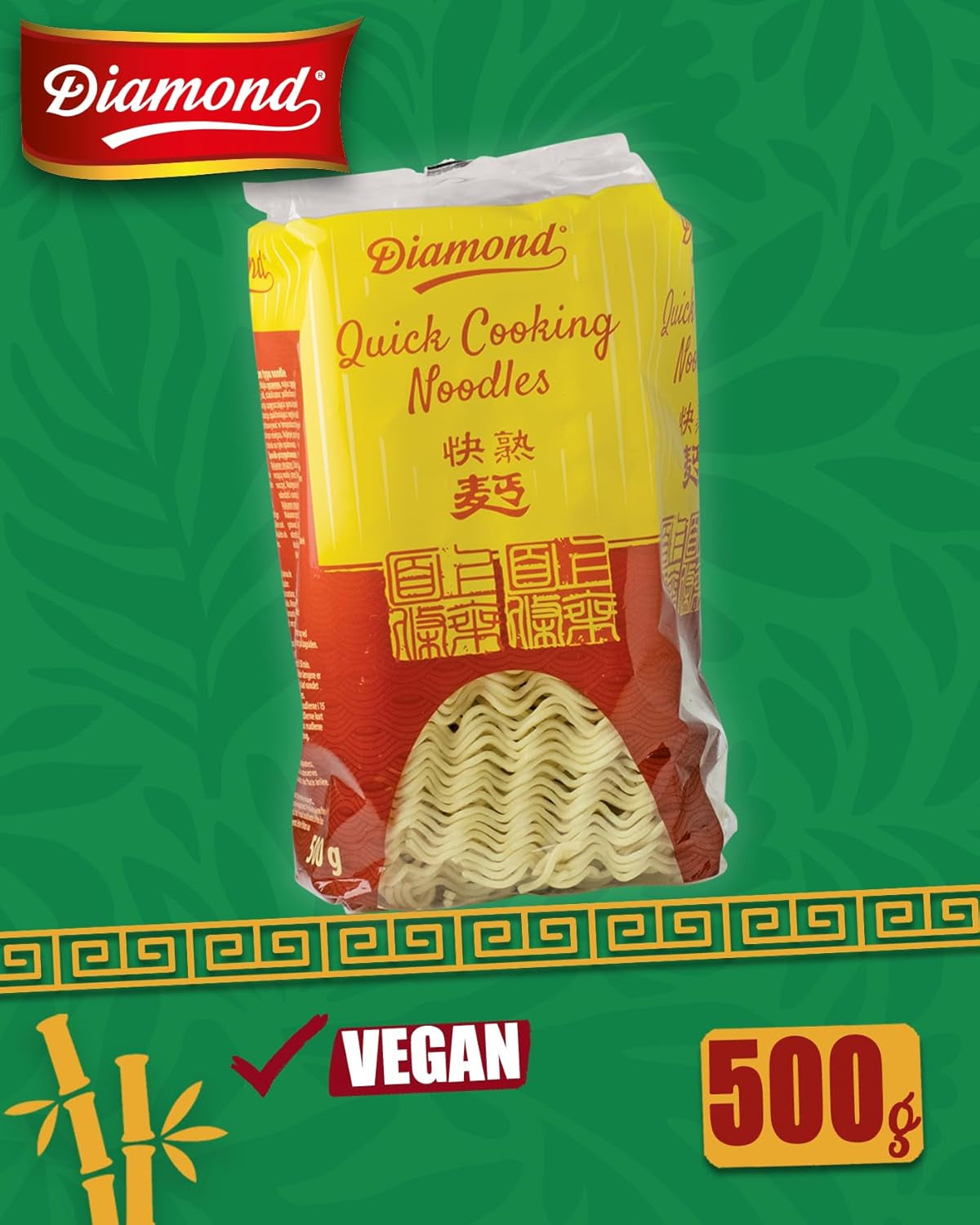 DIAMOND instant ægfri nudler, instant hvedemel wok nudler og tilbehør - 1 x 500 g