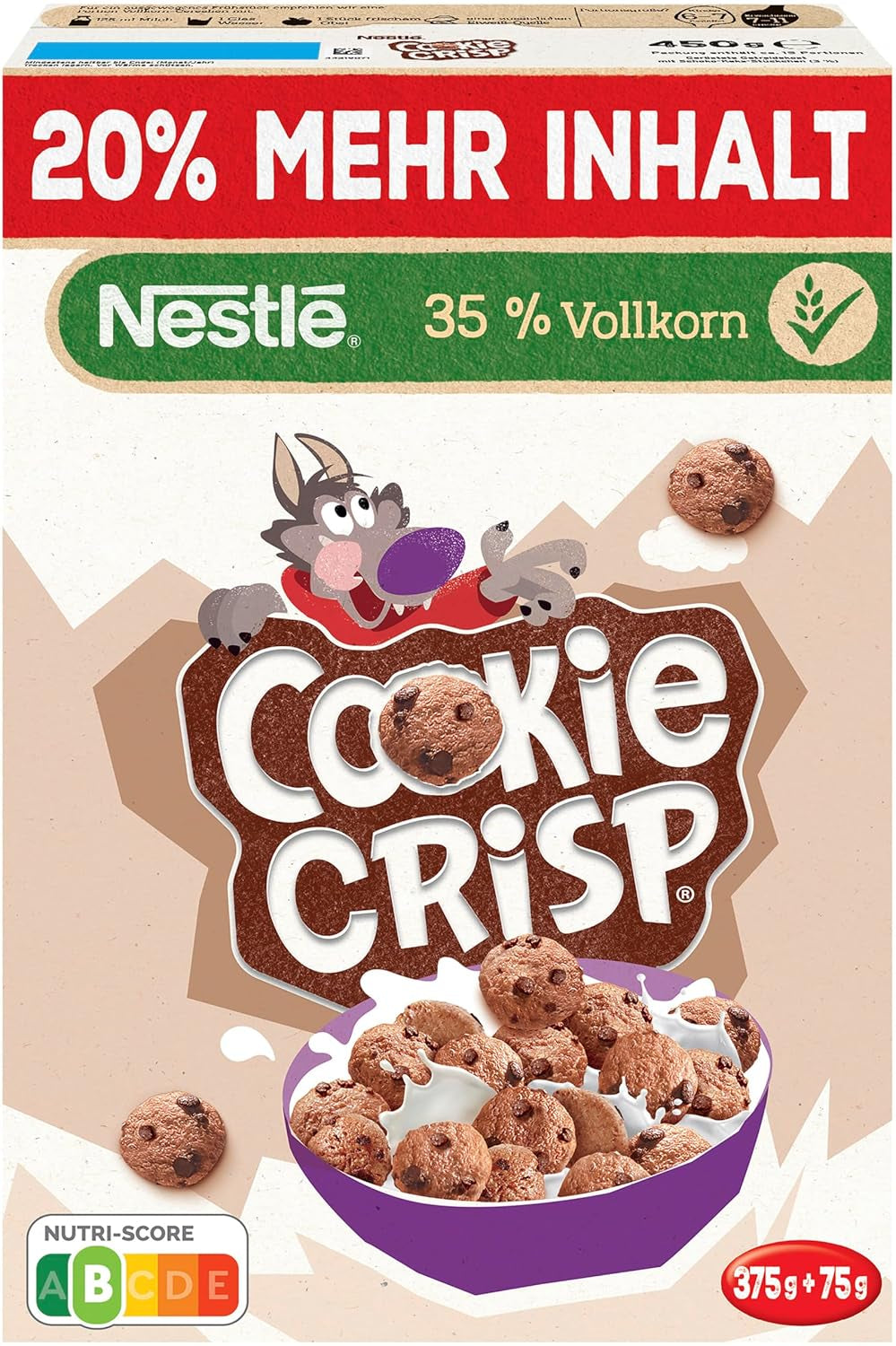 Nestlé Cookie Crisp (+20%), fuldkorns-morgenmadskiks til børn, pakke med 1 (1x450 g)
