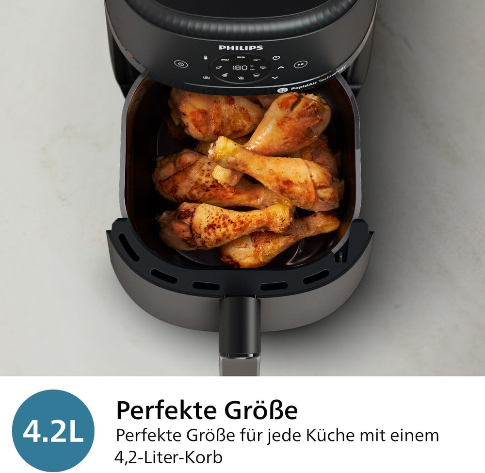 Philips Airfryer 2000 series 4,2L - Digital berøringsskærm, 13 tilberedningsmuligheder, 9 forudindstillede funktioner, Op til 90 % mindre fedt med Rapidair-teknologi, effekt 1500W Hvidevarer Naty Shop