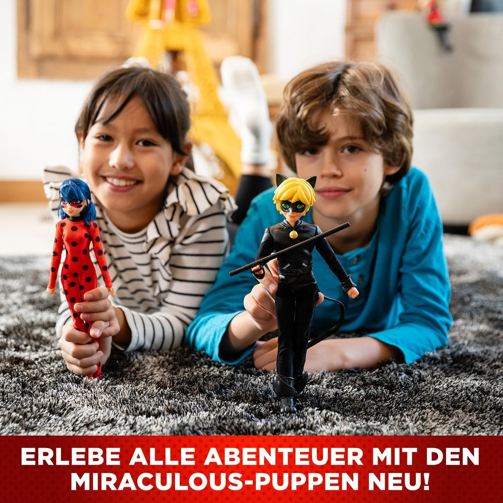 BANDAI - Miraculous Ladybug - Păpușă Manechin 26 cm - Motan Noir - Licență Oficială Miraculous - Păpușă Articulată Motan Noir - Jucărie pentru copii cu vârsta de 4 ani și peste - P50002