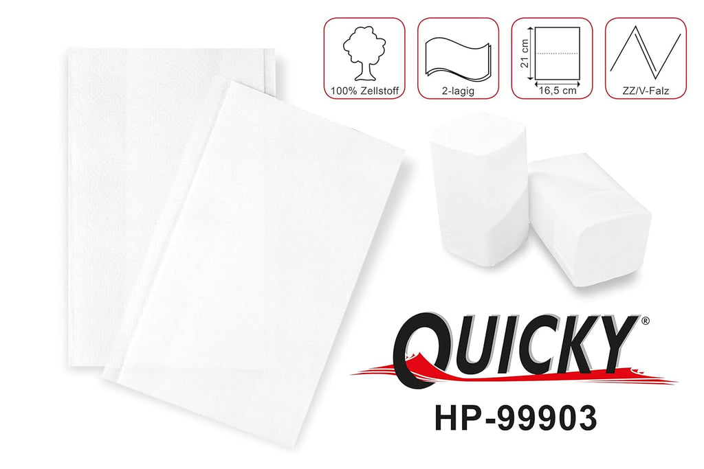 Șervețel dispenser Quicky "Interfold" | 16.5 Cm X 20.5 | alb strălucitor, celuloză, 2 straturi | 8,000 bucăți