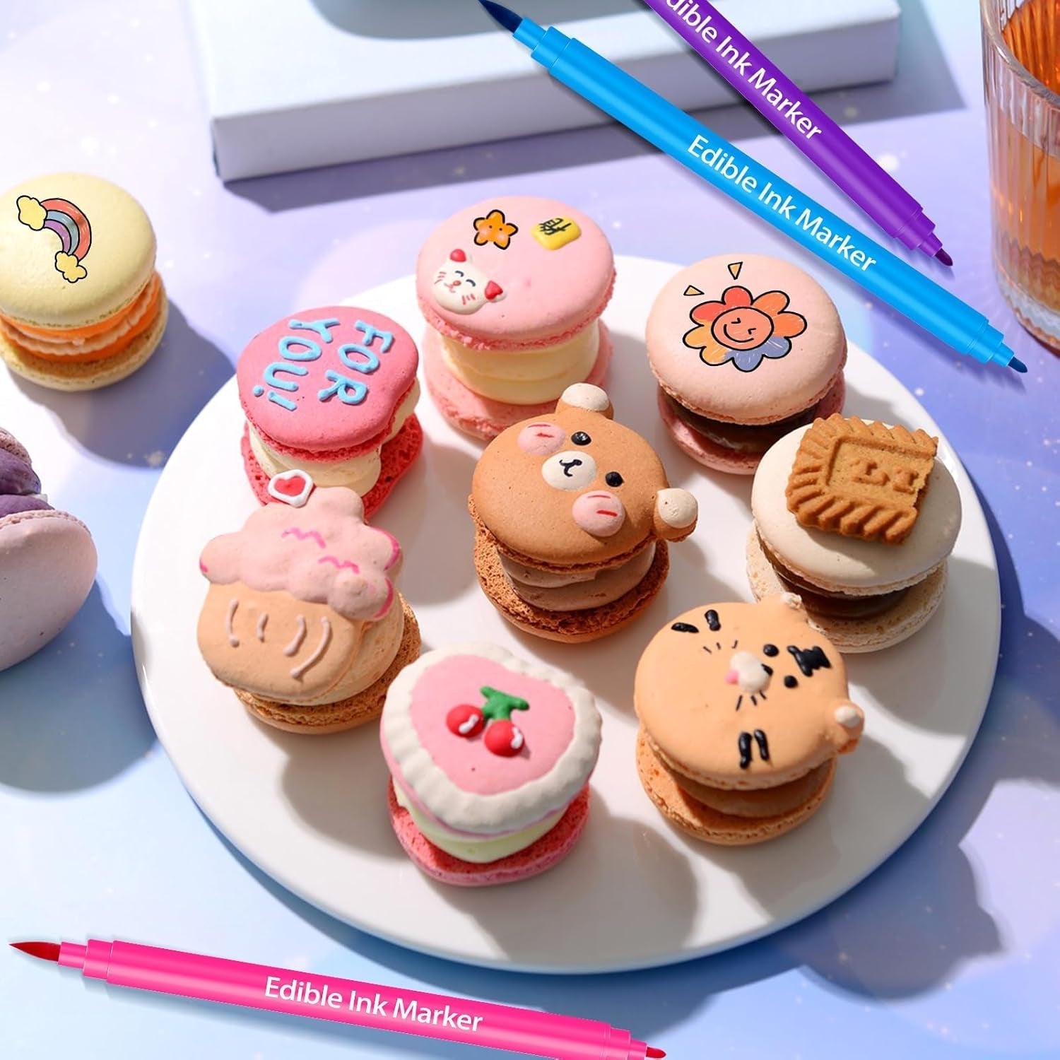 12 bucăți pixuri colorante alimentare, pixuri alimentare pentru copt, markere comestibile cu vârf fin și gros pentru prăjituri, macaroane, ouă de Paște (10 culori)