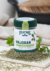 Fuchs Gewürze - Merian gerebelt - zum Würzen von Kartoffelgerichten, Fleischgerichten eller Eintöpfen - naturlige ingredienser - 10 g i wiederverwendbarer, genbrugsbarer Dosis