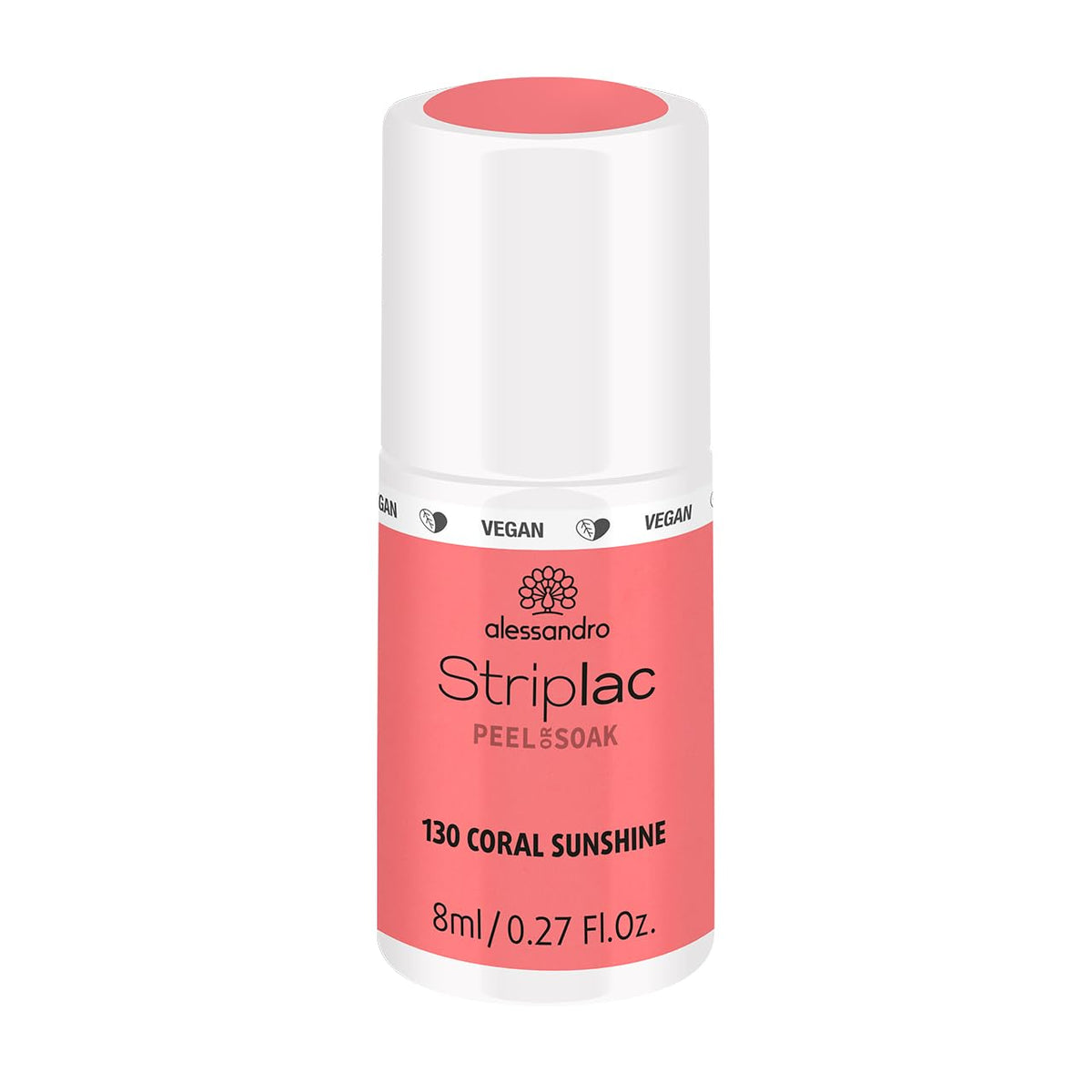 UV-neglelak alessandro Striplac Coral Sunshine – Delikat og langtidsholdbar – Nem fjernelse takket være fjernelsesteknologien – Vegansk og grusomhedsfri – 8 ml