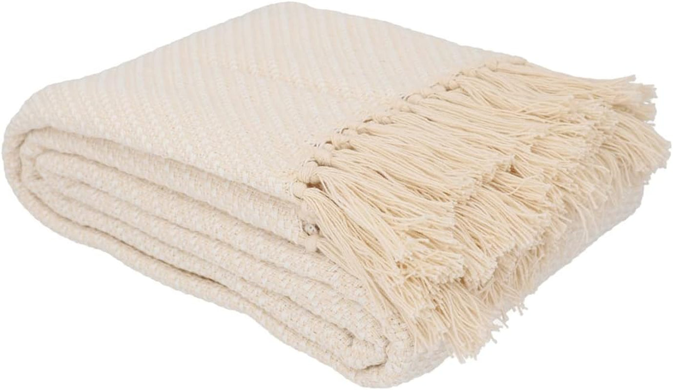 HOMLA Morris Plaid bomuldstæppe med frynser - Blødt og behageligt tæppe Bomuldstæppe - fint stof 130 X 170 Cm Ecru senge og tæpper Besuche den HOMLA-Store