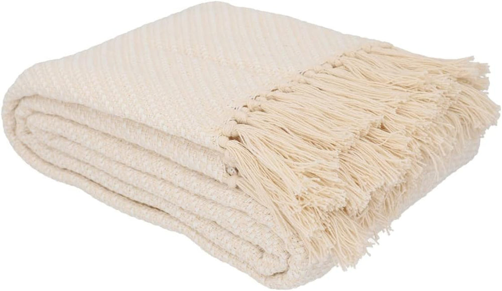 HOMLA Morris Plaid bomuldstæppe med frynser - Blødt og behageligt tæppe Bomuldstæppe - fint stof 130 X 170 Cm Ecru senge og tæpper Besuche den HOMLA-Store