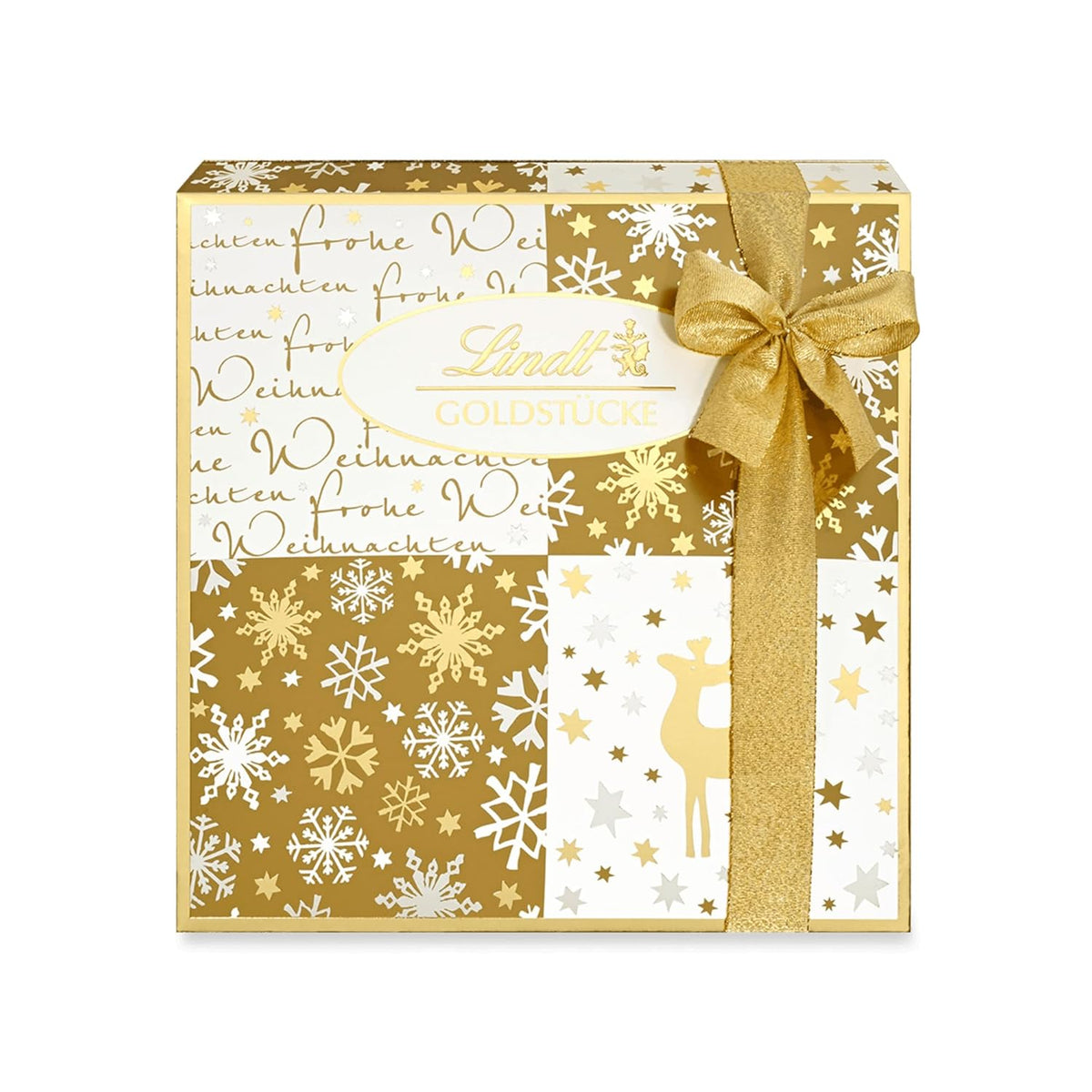 Lindt Chokolade | Æske med guldstykker praliner | 180g | 18 praliner i 10 sortimenter som fint sortiment af praliner, nogle med alkohol | Premium gaveæske med julepraliner