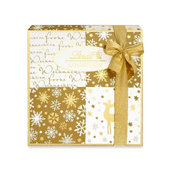 Lindt Chokolade | Æske med guldstykker praliner | 180g | 18 praliner i 10 sortimenter som fint sortiment af praliner, nogle med alkohol | Premium gaveæske med julepraliner