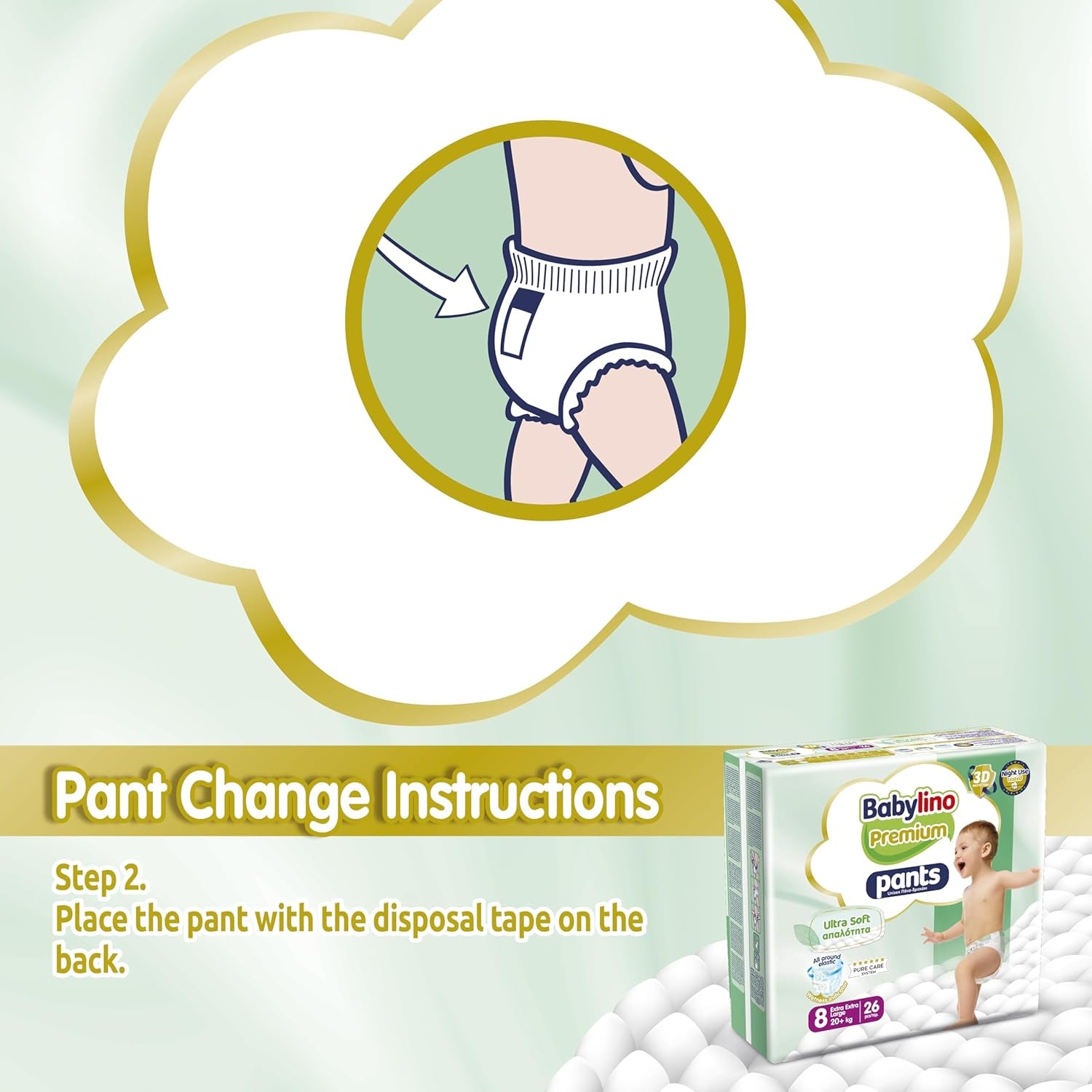 Premium bukser størrelse 8 med ultra-blødt filter, XXL (20+ kg), 104 stk.