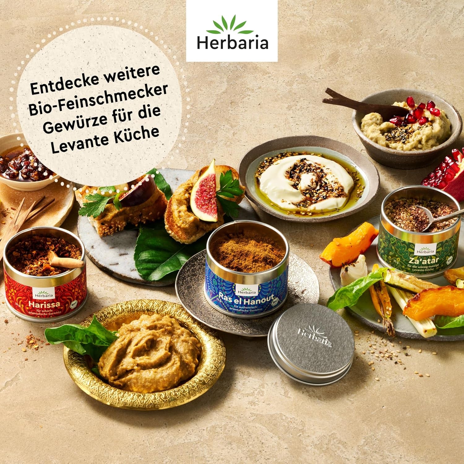 Herbaria Za'atar bio 25g S-Dose – Zaatar Gewürz, Zaatar Gewürz - orientalsk Organic-Gewürmischung für Gerichte der Levante Küche - mit erlesenen Ingrediens - i nachhaltiger Aromaschutz-Dose