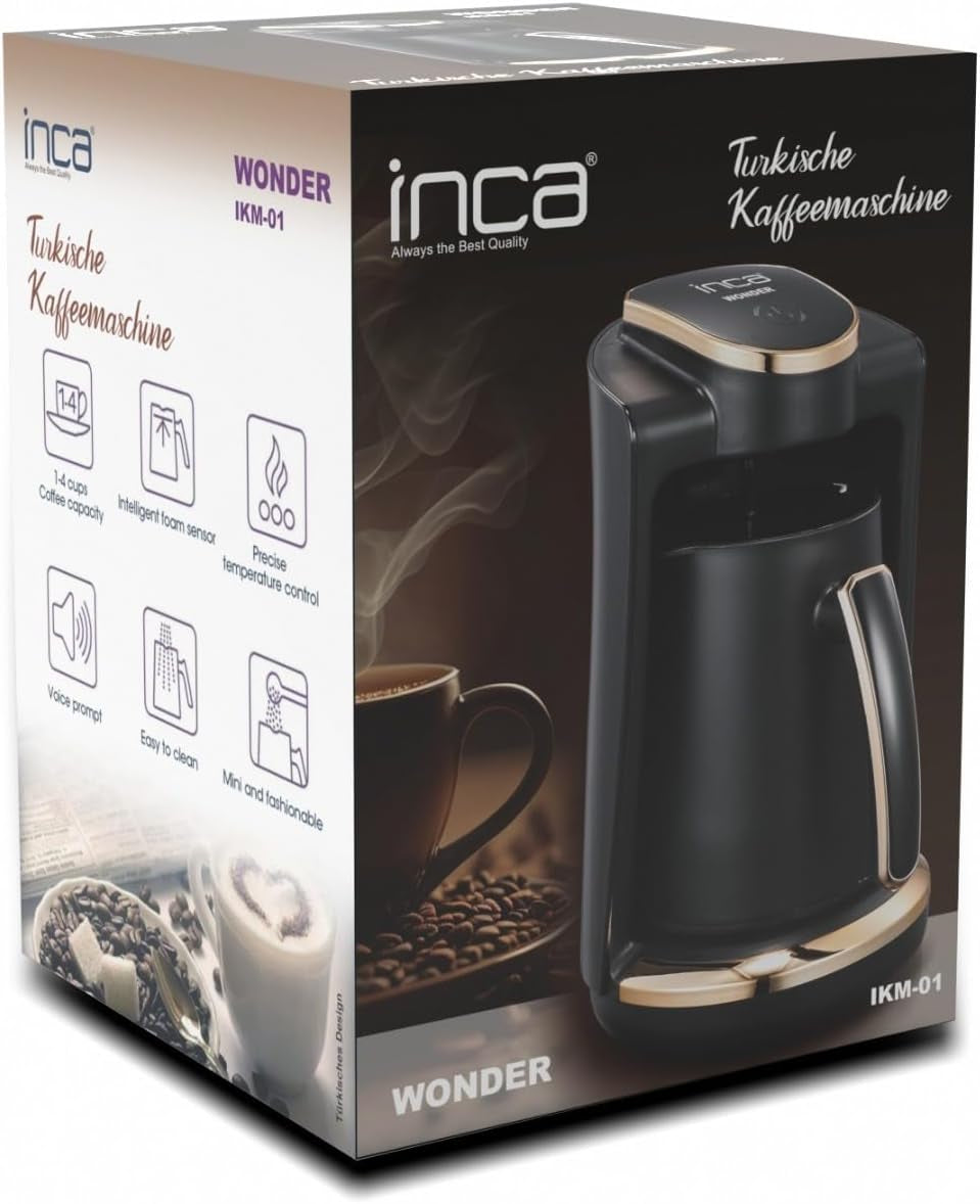 Cafetieră turcească Inca | Türk Kahve Makinesi | 250ml (1-4 cești) | 400W | IKM-01 | Protecție împotriva revărsării și fierberii fără apă | Placă de încălzire din oțel inoxidabil | Oprire automată | Pentru o cafea turcească perfectă