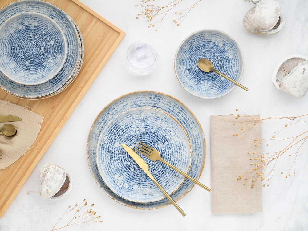 CreaTable, 21652, seria Uno Mykonos, set de veselă cu 12 piese, set de farfurii din gresie, potrivit pentru mașina de spălat vase și cuptorul cu microunde, fabricat în Portugalia