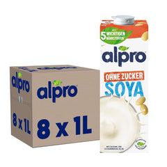 Alpro Sojadrink – Vegan und Milchfrei – Von Natur aus laktosefrei und fettarm – Rich and pflanzlichen Proteinen, inhalt Calcium and Vitamine – 8 x 1 L – Haltbar