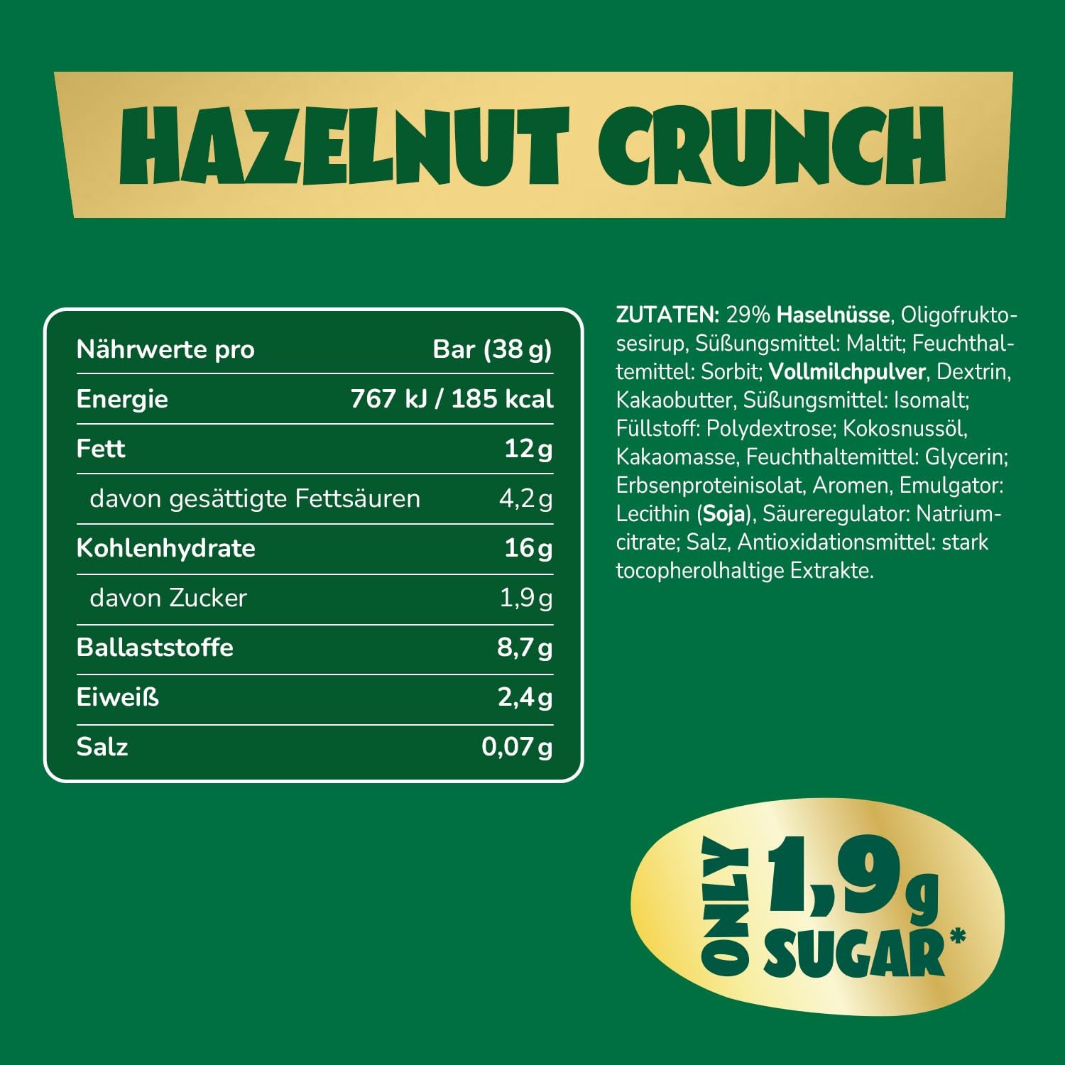Karamelhasselnøddechokoladebarer forude | 12 chokoladebarer x 35 g uden tilsat sukker | 1,9 g sukker pr. bar | Sprød hasselnød og karamel smag | Low Carb slik | Ingen palmeolie