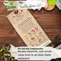 Økologisk mini tomatfrøsæt: 12 sorter af frit dyrkede tomater | Sjælden og familie cocktail, kirsebær og oksekød tomatfrø | Grøntsagsfrø til altan, højbed, have og gave | Kærlighedsplanter