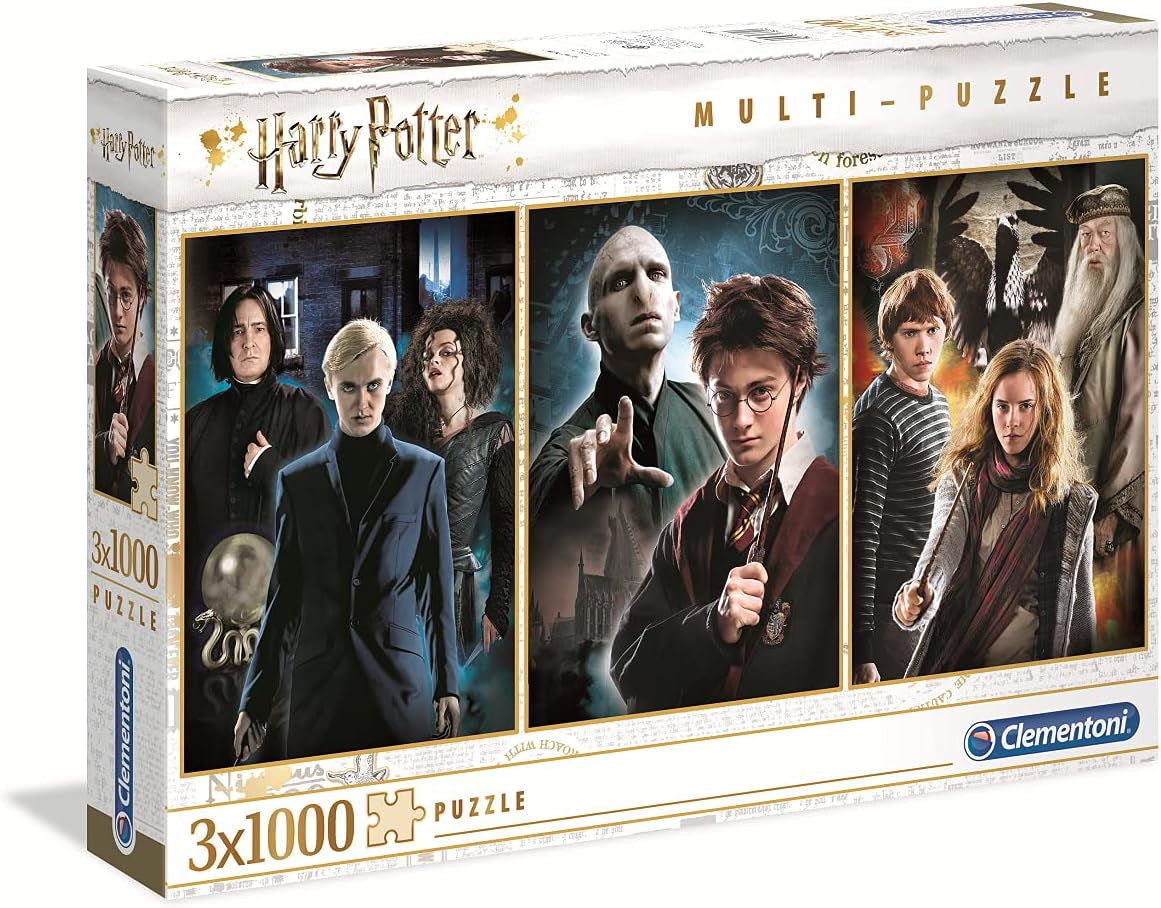Clementoni 61884 Harry Potter - 3 x 1000 brikker puslespil fra 9 år gammel, farverigt puslespil for voksne med dristige farver, færdighedsspil for hele familien, fantastisk gaveidé-puslespil Naty Shop standardtitel