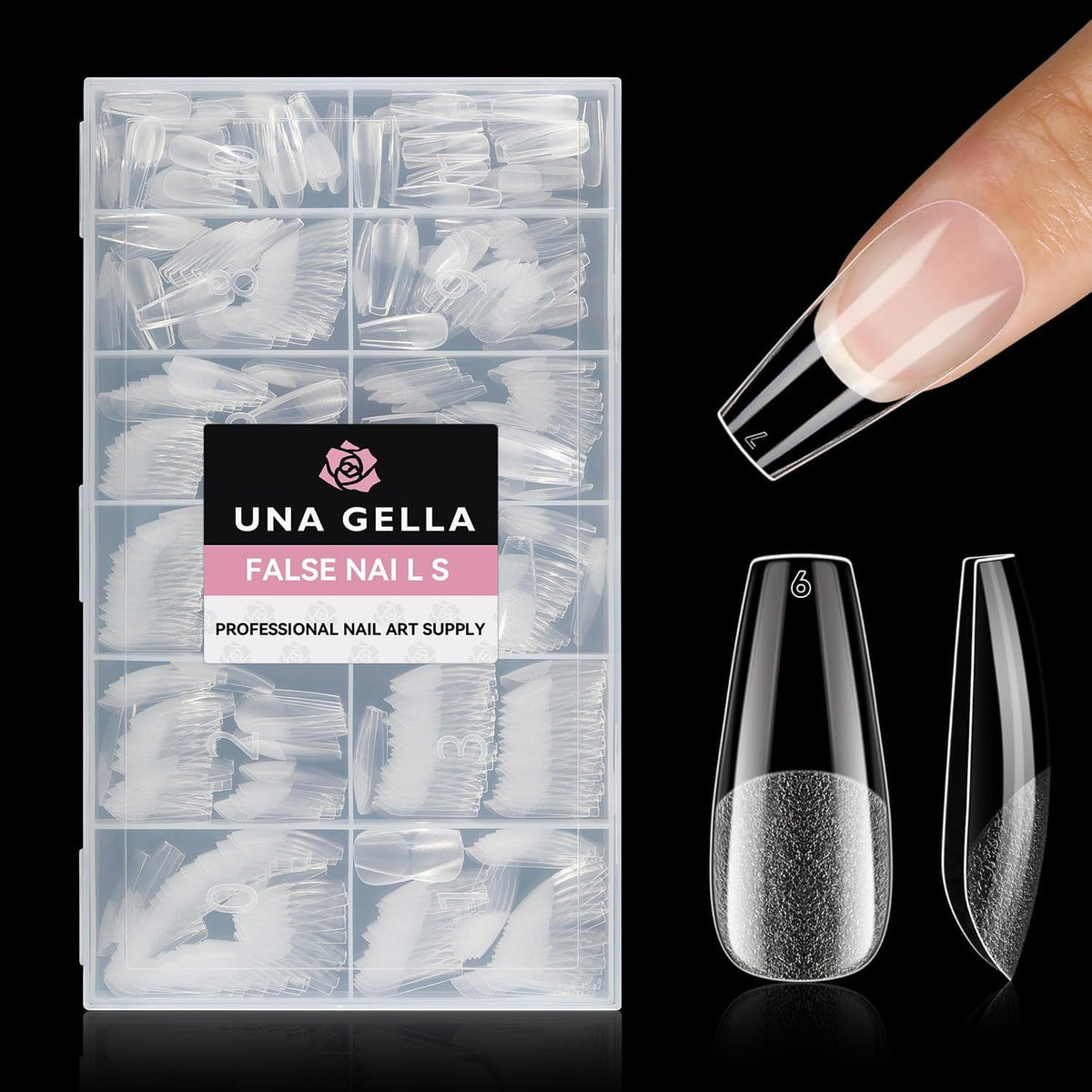 Tipuri de unghii balerină pentru unghii cu gel, 216 bucăți, 12 mărimi, tipuri de unghii cu gel moale, acoperire completă, set pentru extensii de unghii, semi-mate, DIY, artă acasă