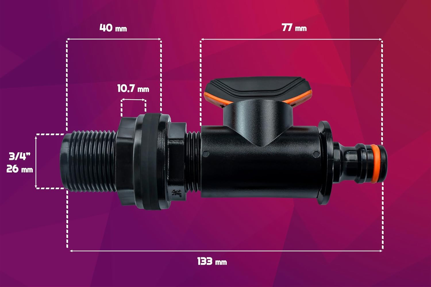 Racord rezervor cu robinet de închidere, filet exterior 26,44 mm, conector rapid 3/4", racord butoi de ploaie, butoi de ploaie, butoaie cu apă, 1 bucată