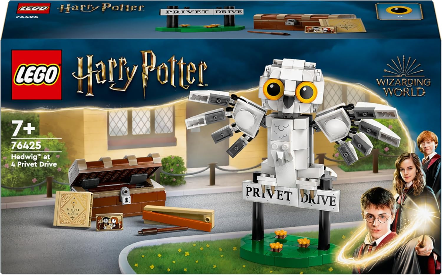 LEGO Harry Potter Hedwig i Liguster Drive 4 Børnelegetøjsuglesæt, bygbar dyrefigur med Hogwarts kuffert, lille gave til drenge, piger og alle fans fra 7 år 76425 Byggesæt Besuche den LEGO-Store