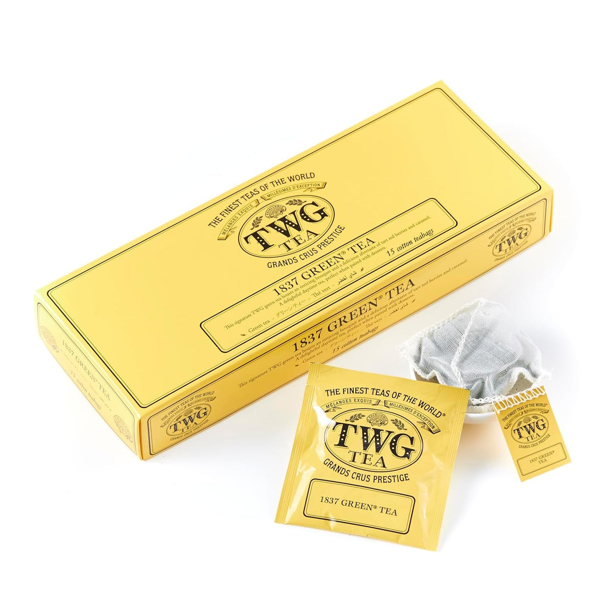 TWG Tea | 1837 Green Tea, amestec de ceai verde în 15 pliculețe de ceai cusute manual din bumbac într-o cutie cadou, 37,5 g