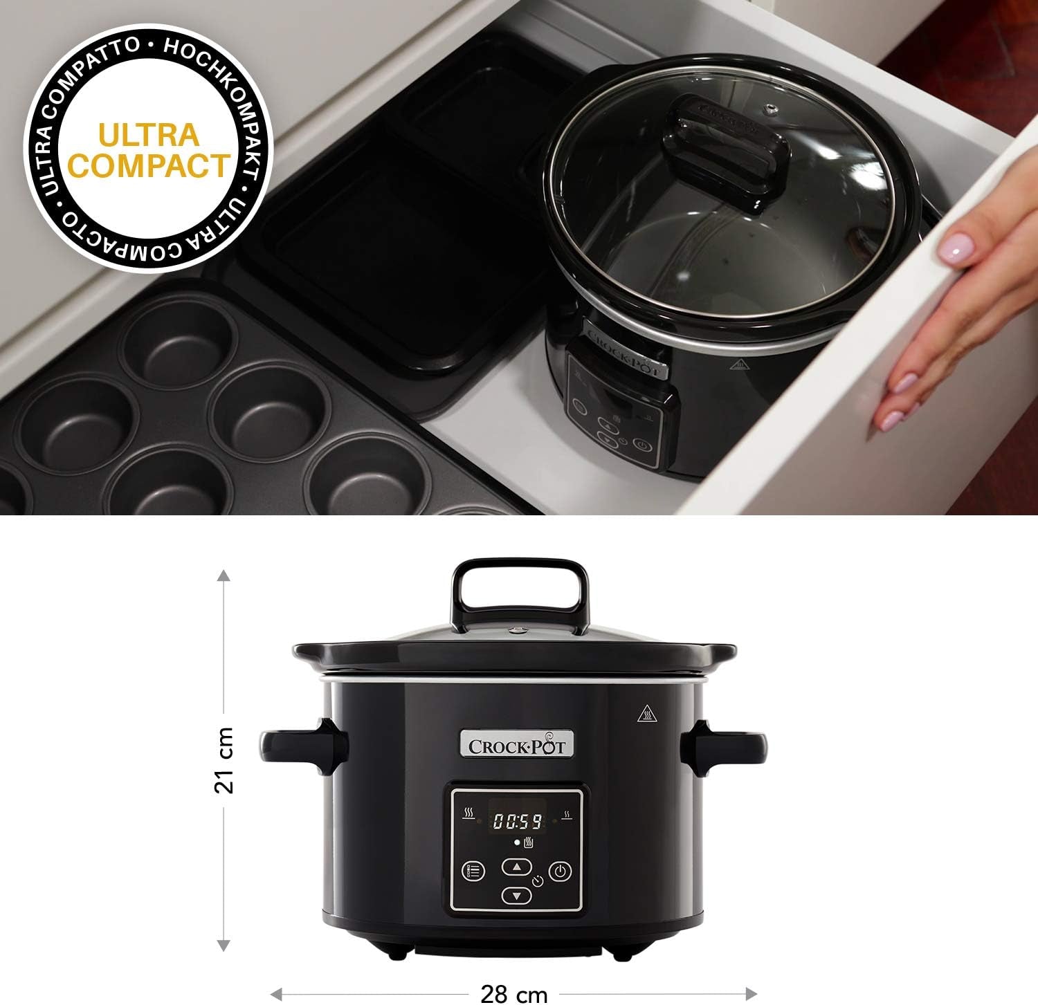 Slow cooker digital Crockpot, holde varm funktion, 2,4 liter (1-2 personer) Slow Cooker Naty Shop