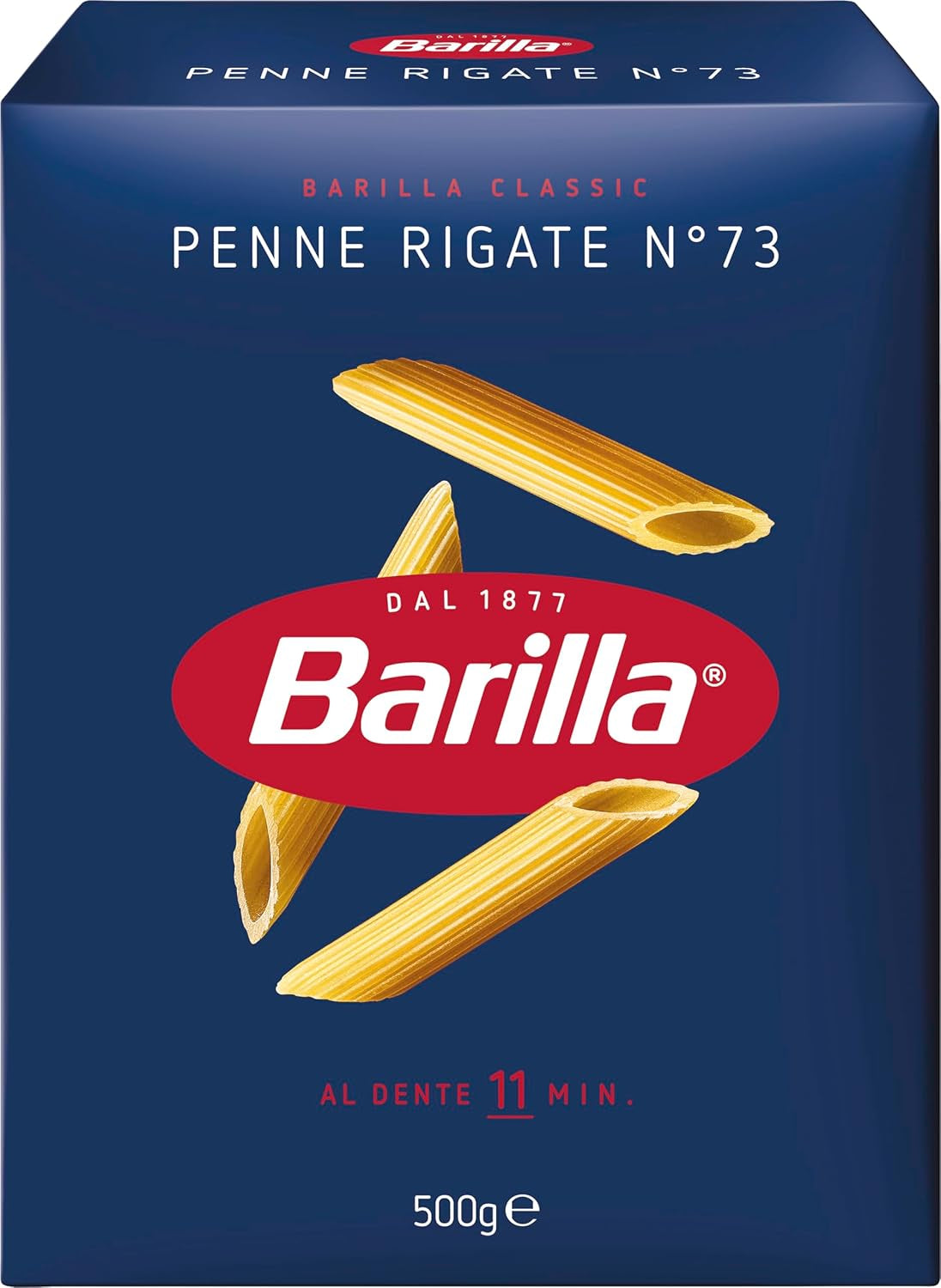 Pasta Barilla Classic Penne Rigate Nr. 73 fra højkvalitets hård hvede, altid al dente (1 x 500 g)