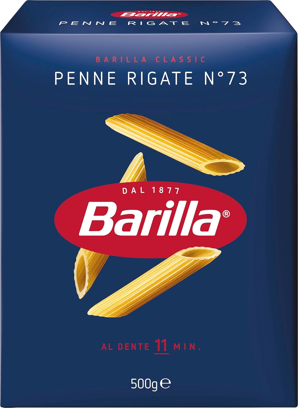 Pasta Barilla Classic Penne Rigate Nr. 73 fra højkvalitets hård hvede, altid al dente (1 x 500 g)