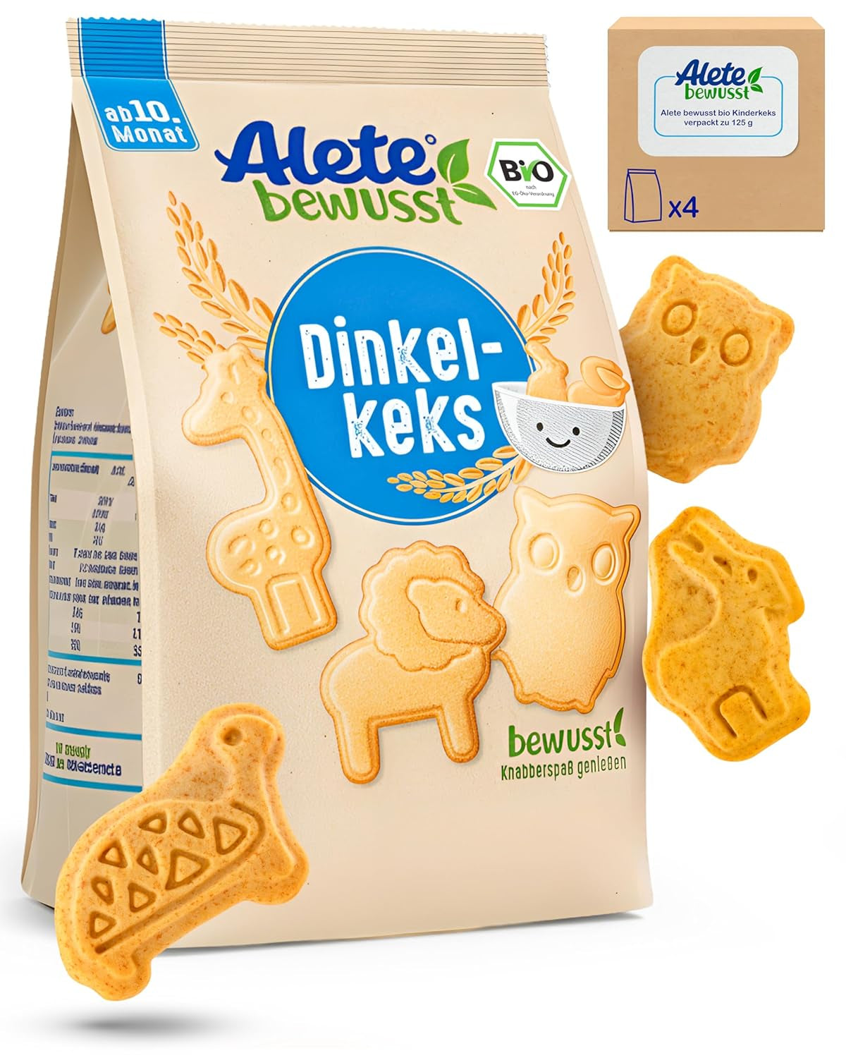 Alete Organic Crunchy Biscuits with Alac (4 x 125g) - Crunchy Alac Biscuits til babyer, palmeoliefri, fra 10 måneder
