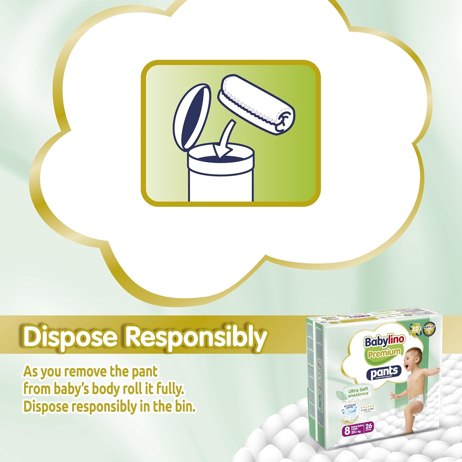 Premium bukser størrelse 8 med ultra-blødt filter, XXL (20+ kg), 104 stk.