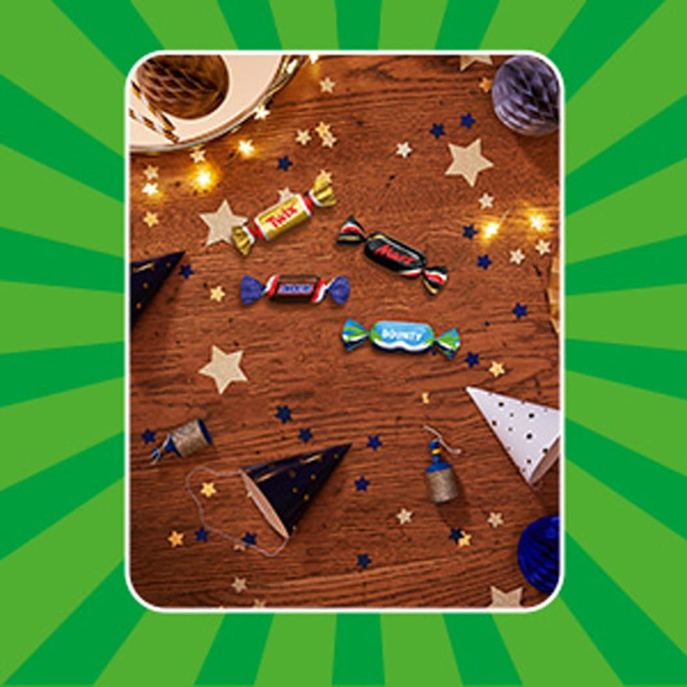 Blanding af miniaturer, Mars, Snickers, Bounty & Twix, Klassiske barer i miniformat, 296 barer, 3 kg chokolade slik Naty Shop