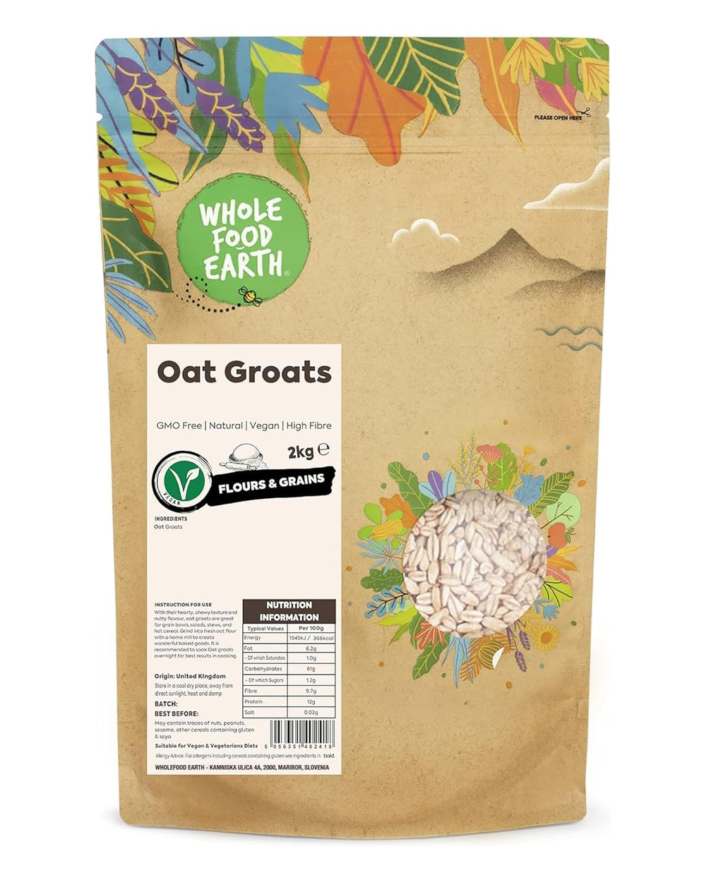 Havregryn Wholefood Jord 2 kg | Ikke-GMO | Naturlig | Rig på fibre