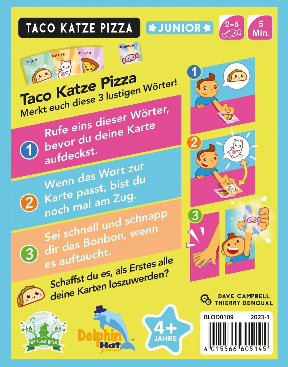 Albastru Portocaliu, Taco Cat Pizza Junior, joc pentru copii, joc de cărți, nominalizat la Jocul Anului pentru Copii 2024, 2-6 jucători, vârste 4+, 5 minute, germană