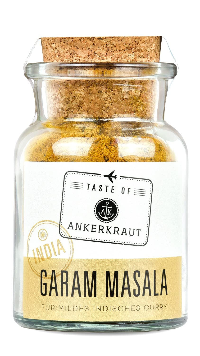 Ankerkraut Garam Masala, Gewürz für indisches Gericht, Leckeres Curry mit Fleisch würzen, Taste of India, 65 g i korkglas