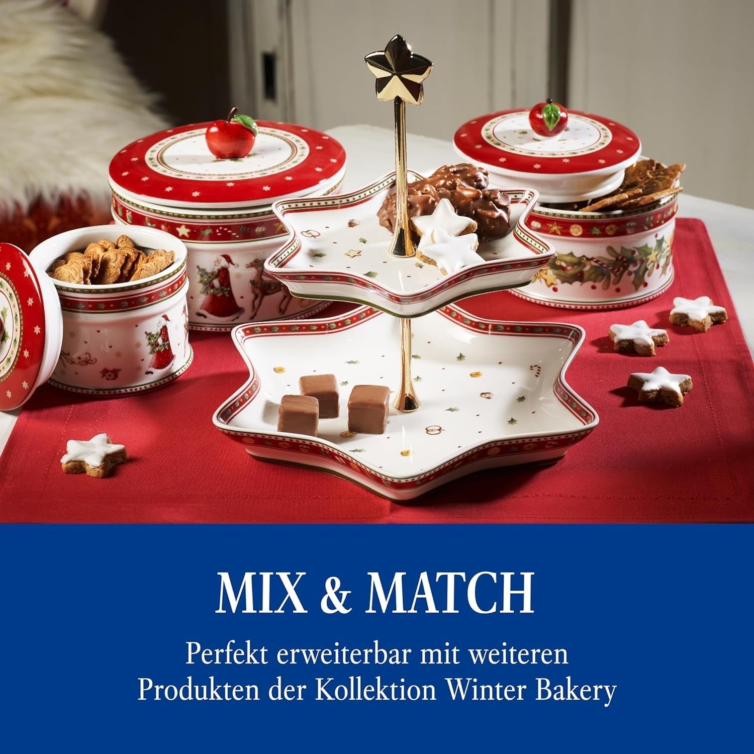 Villeroy & Boch - Winter Bakery Delight Cutie mică de depozitare, cutie ceramică pentru biscuiți de Crăciun, cutie de Crăciun, cutie pentru biscuiți, cutie pentru biscuiți, cutie ceramică cu capac, depozitare dulciuri, porțelan premium Cutii depozitare alimente Naty Shop