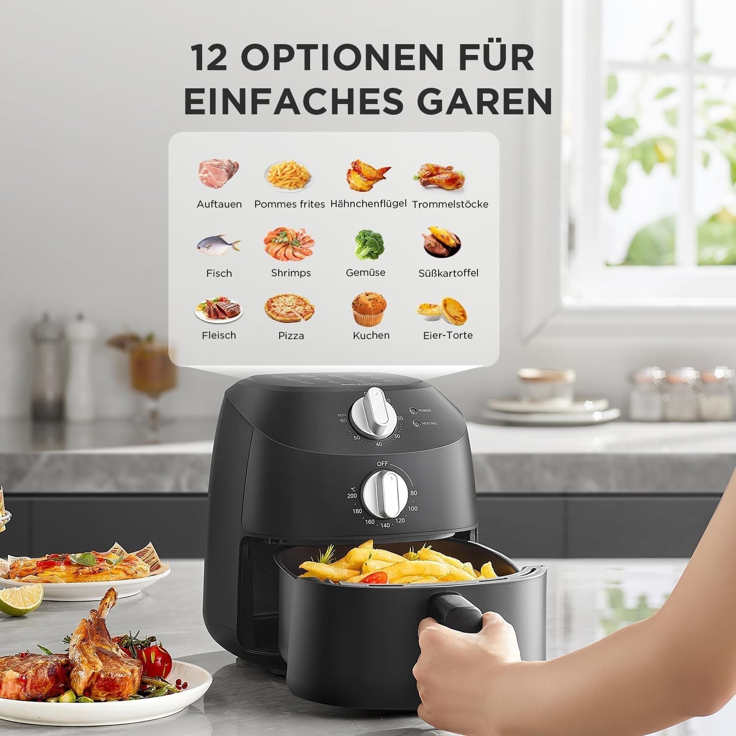 Midea Hot Air Fryer 2L, 1150W Airfryer, oliefri, Hot Air Fryer, Automatisk slukfunktion Hvidevarer Naty Shop