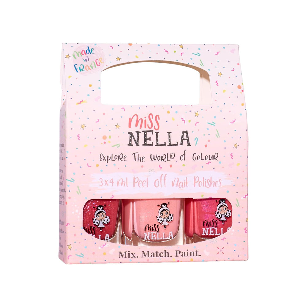 Miss Nella Magic Collection 4-delt glitter neglelaksæt: Pink, rød, guld og blå, special aftagelig neglelak til børn, ikke-giftig, vandbaseret, lugtfri